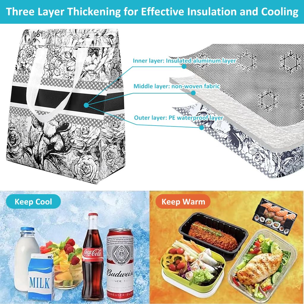 HASTHIP Thermal Takeaway Packing Bags for Food Storage with Sticky Strip Seal 10Pcs 24x24x15cm | Reusable Waterproof Non Woven Design