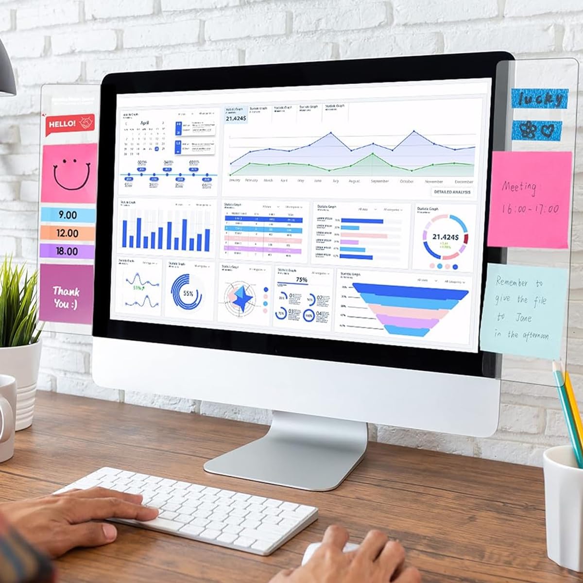 Climberty Monitor Memo Board 2pcs 11x3.1x0.05 in for Home Office Use with Acrylic Side Panel | Transparent Desktop Organizer