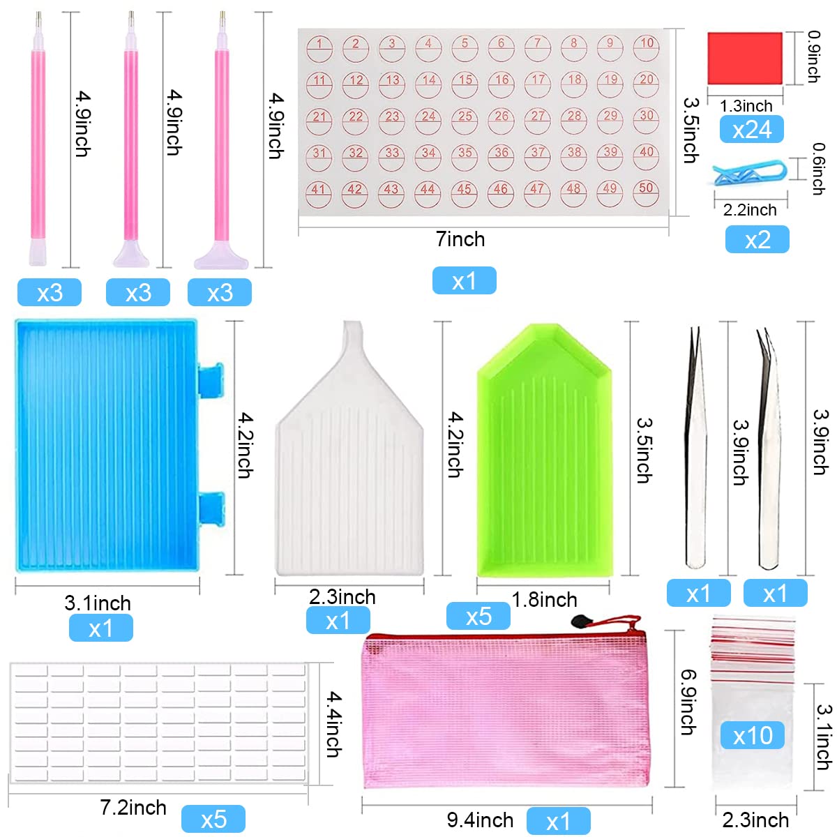 HASTHIP® 5D DIY Diamond Painting Tools and Accessories Kits with Diamond Embroidery Box, 9 Multiple Sizes Painting Pens, Glue Clay, Diamond Tray, Ziplock Bags, Clips, and Tweezer (Without Diamonds)