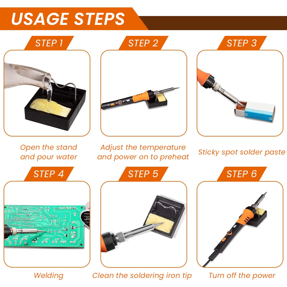 Serplex® 60W Soldering Iron Kit With 5 Tips, Quick Heat 200-450°C Adjustable Temperature Soldering Gun With On/Off Switch, Soldering Wire, Electric Soldering Kit Set For Electronics Repair & DIY Craft