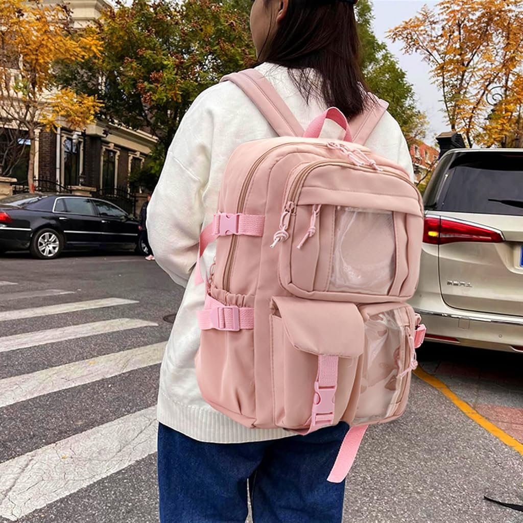 Zibuyu School Girls Travel Backpack with Multi Pocket Storage 30x40cm Pink Nylon | Waterproof
