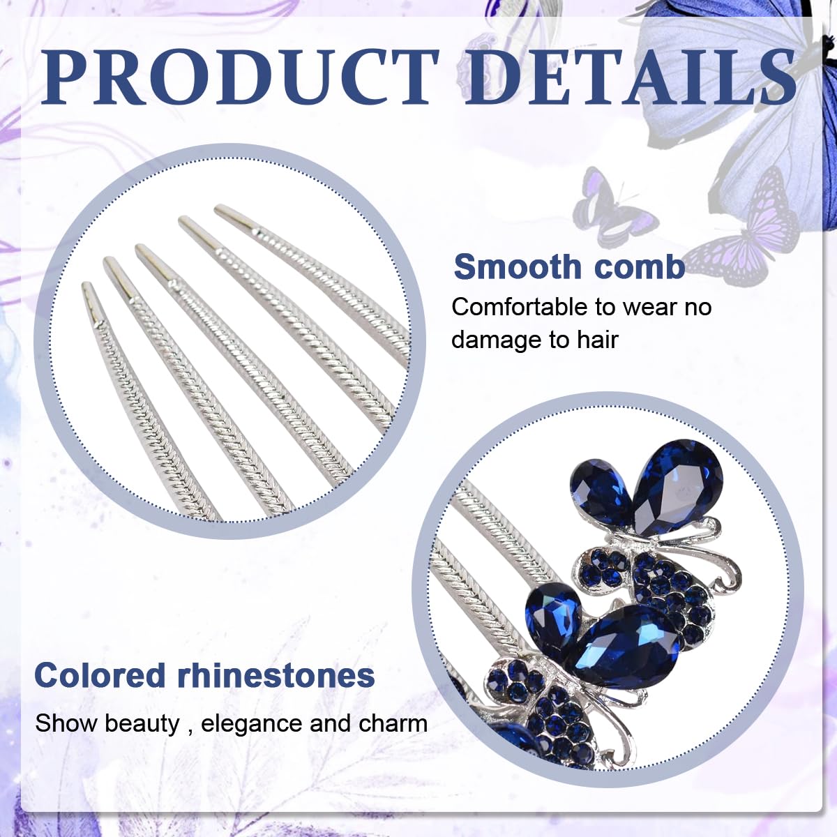 PALAY Hair Comb Clip for Bridal and Daily Hairstyles with Butterfly Rhinestones Blue