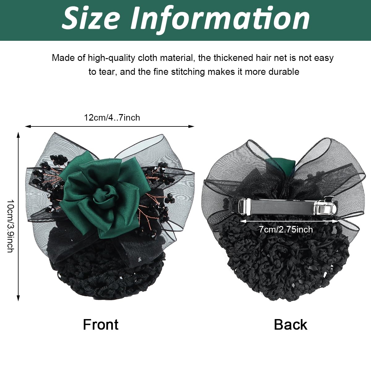 MAYCREATE Barrette Hair Bun Nets for Women featuring Floral Lace Design | 2PCS Green Set
