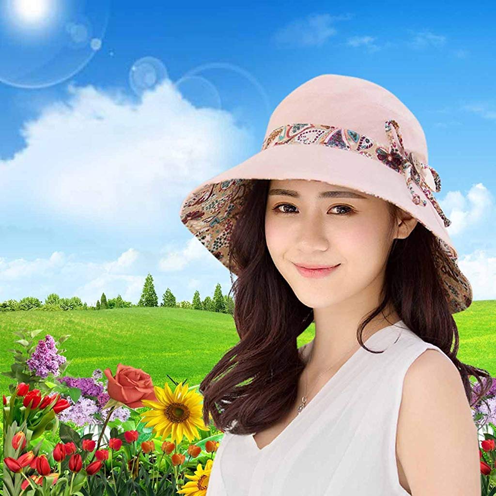 PALAY Womens Sun Hat for Beach and Garden with 4 in Wide Brim UPF 50+ Foldable Pink Hat