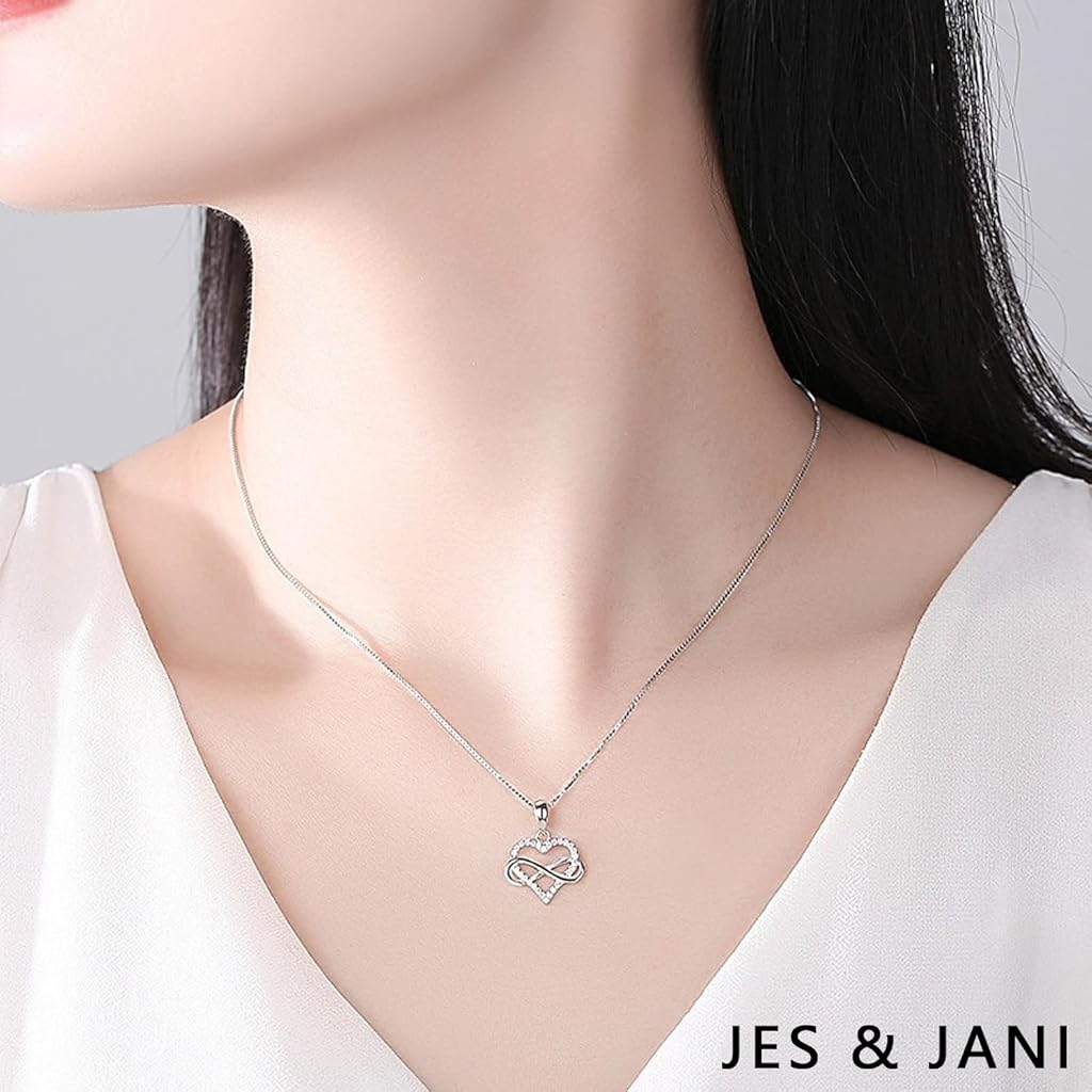 SANNIDHI® Heart Necklace for Women Silver Love Heart Pendant Necklaces Gift Items for Woman Girls