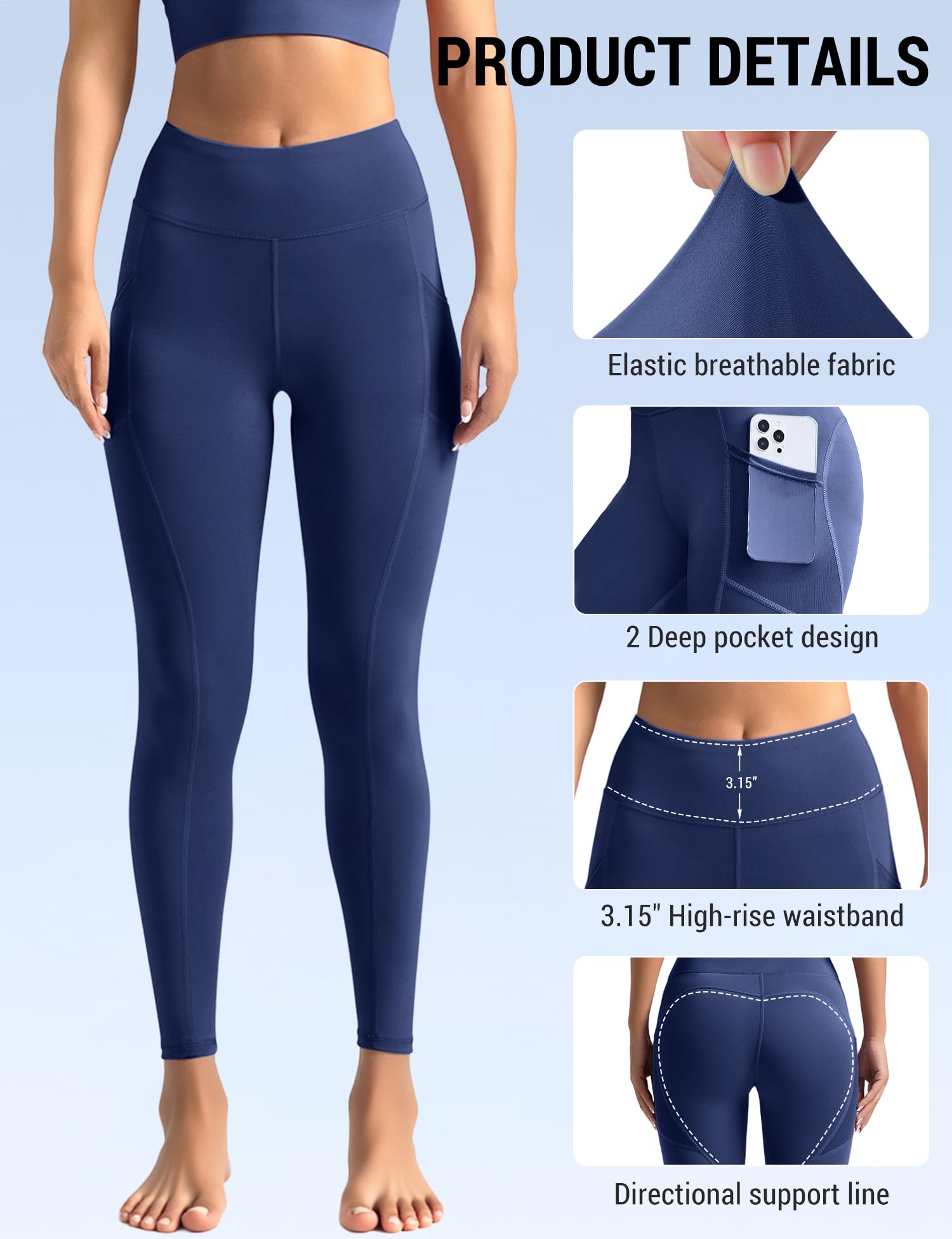 Venzina Yoga Pants for Women with Mesh Panels and Side Pocket | High-Waisted Navy Blue Workout Tights