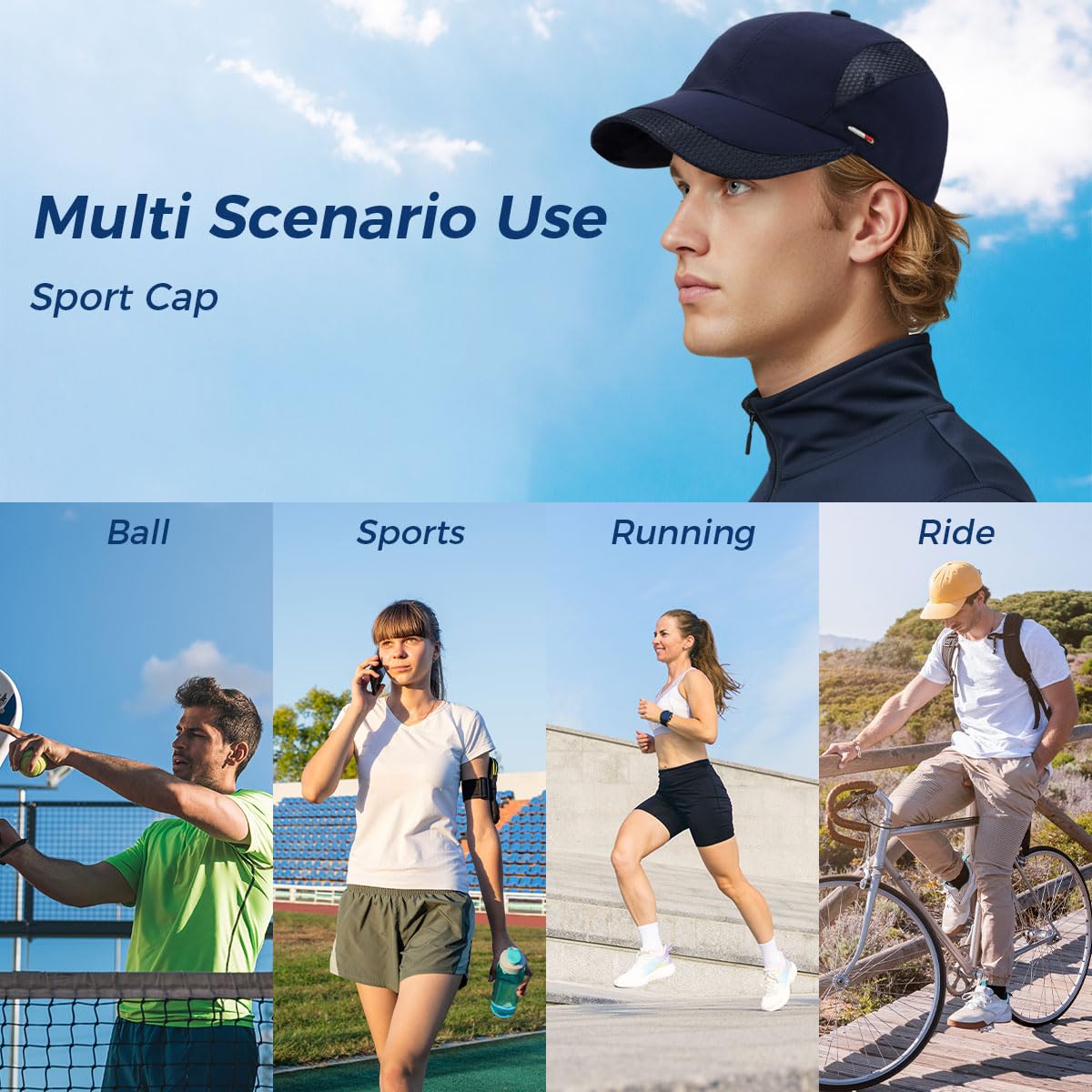 GUSTAVE Caps for Men for Golf and Outdoor Sports with Alloy Closure 22.1–24.4 in Fit | Breathable Cotton UV Protection Navy Blue