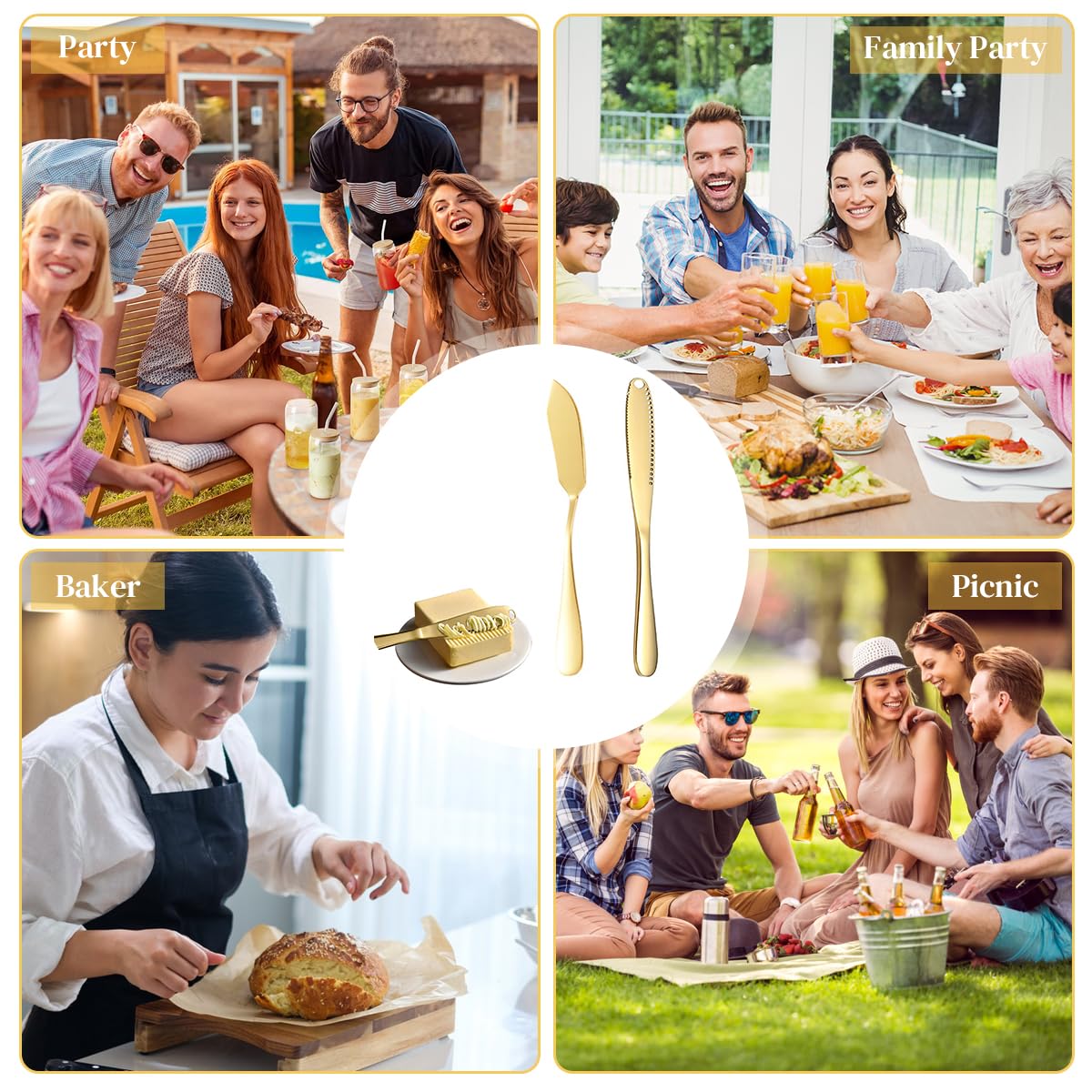 HASTHIP Cake Cutting Set for Birthday and Party Use with Ergonomic Handle | 9.13 and 8.66 in Stainless Steel Silver Tools