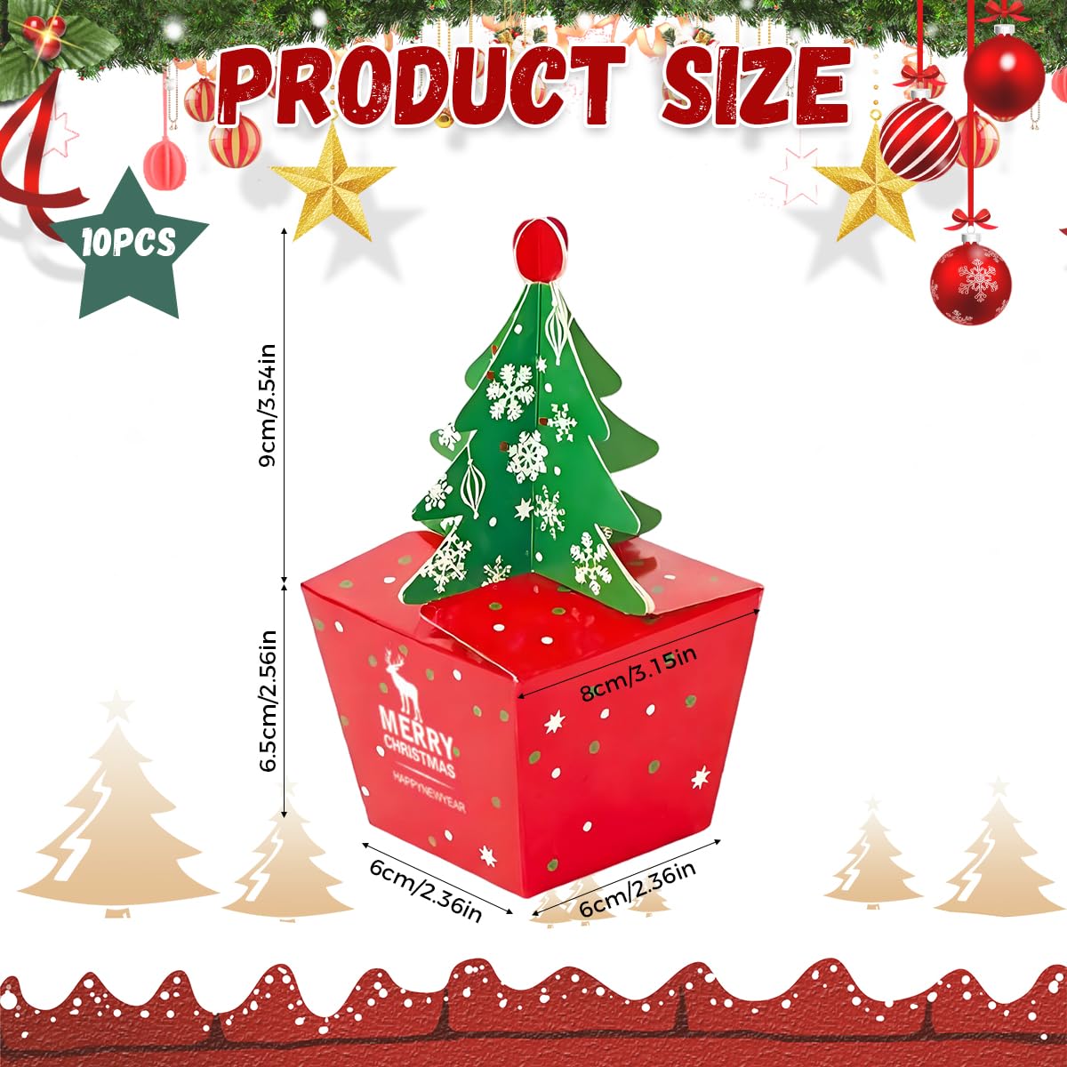 Supvox Paper Christmas Gift Box 10 Pack with One Piece Folding Design 6x6x8cm Red | Festive Small Gift and Candy Packaging