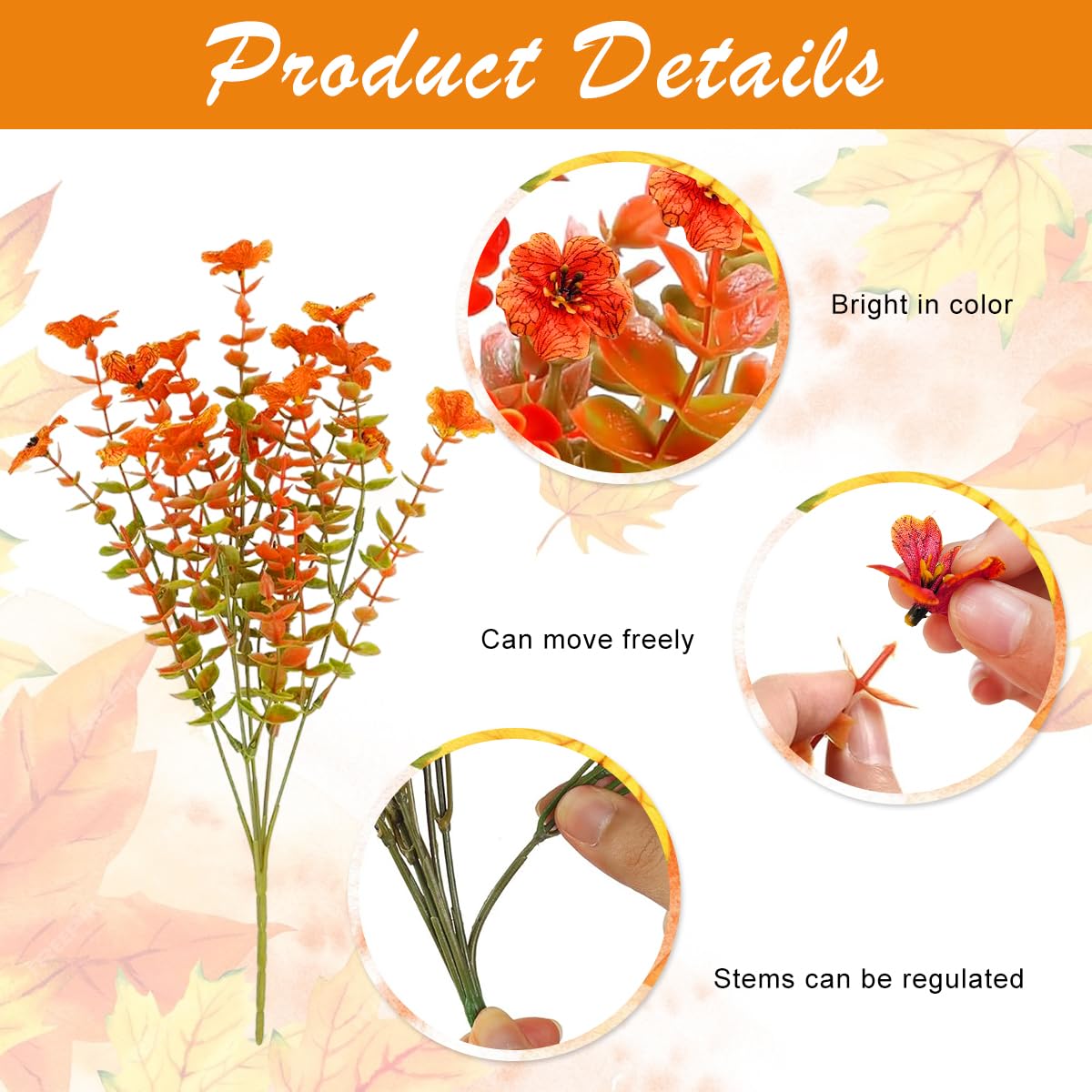 Supvox® 10Pcs Artifical Flower Fall Home Decor Desk Decorative Flower 15.4inches Orange Flowers Bundles Balcony Flower Decor Dining Table Flower Decor Desk Decor Vase Fake Flowers