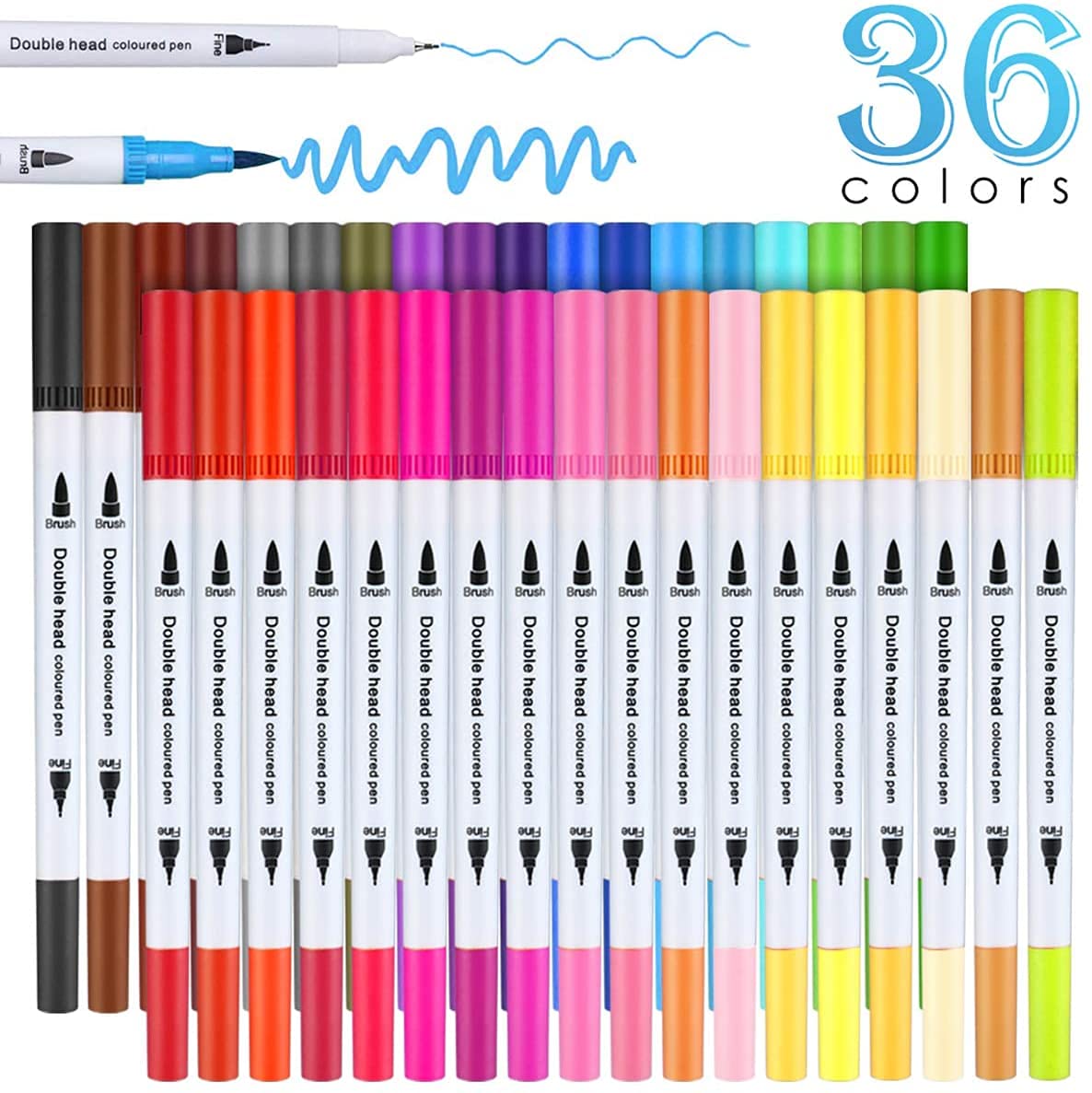 HASTHIP 36 Colour Fineliner Pen Set Double Art Colouring Pens Fine Tip Brush Markers for Adult Students DIY Card Making Photo Album Coloring Books Craft Doodling