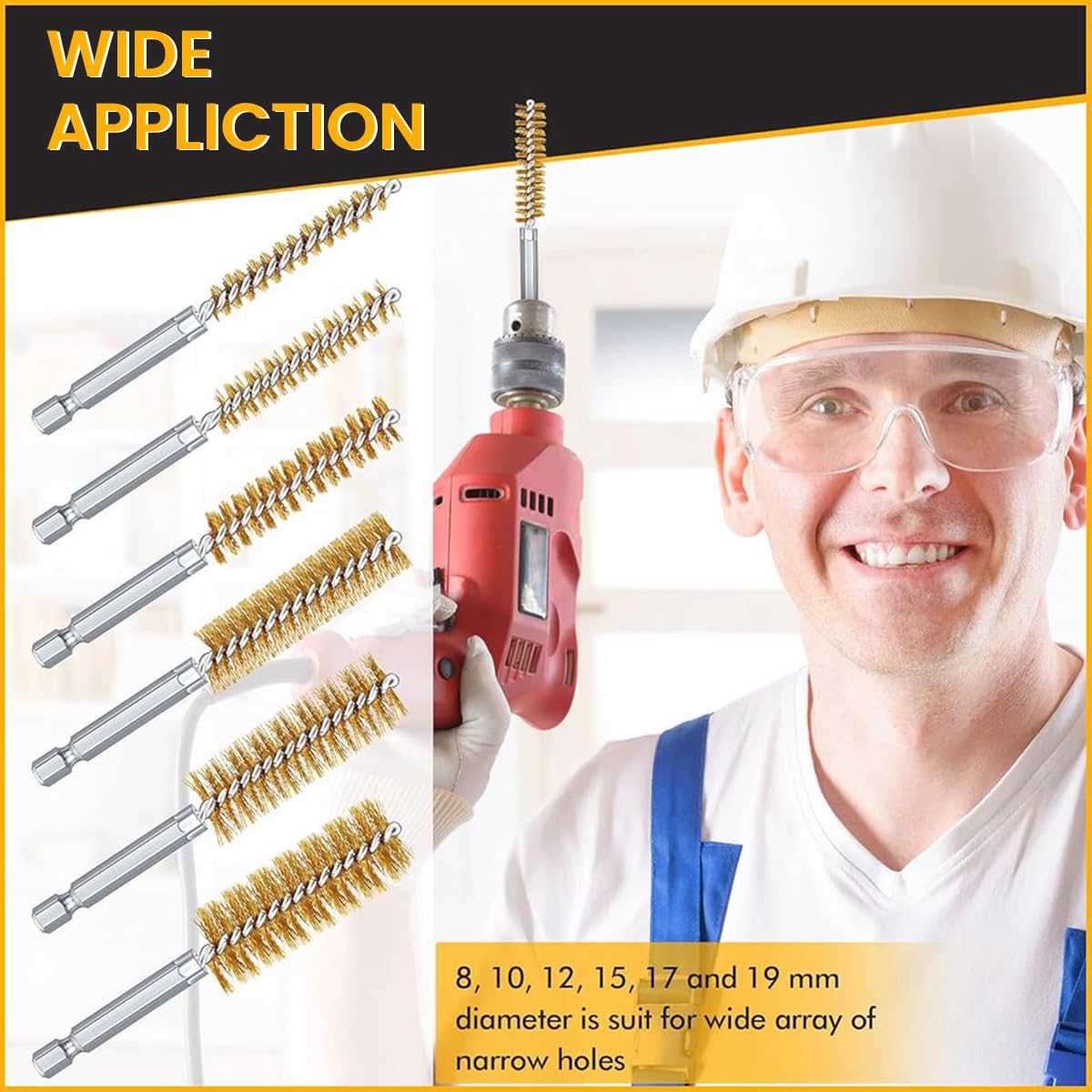 Serplex Bore Brush Set for Drill 12 pcs 1/4 in Hex Shank with Twisted Wire Design | Stainless Steel and Brass Cleaning Tools