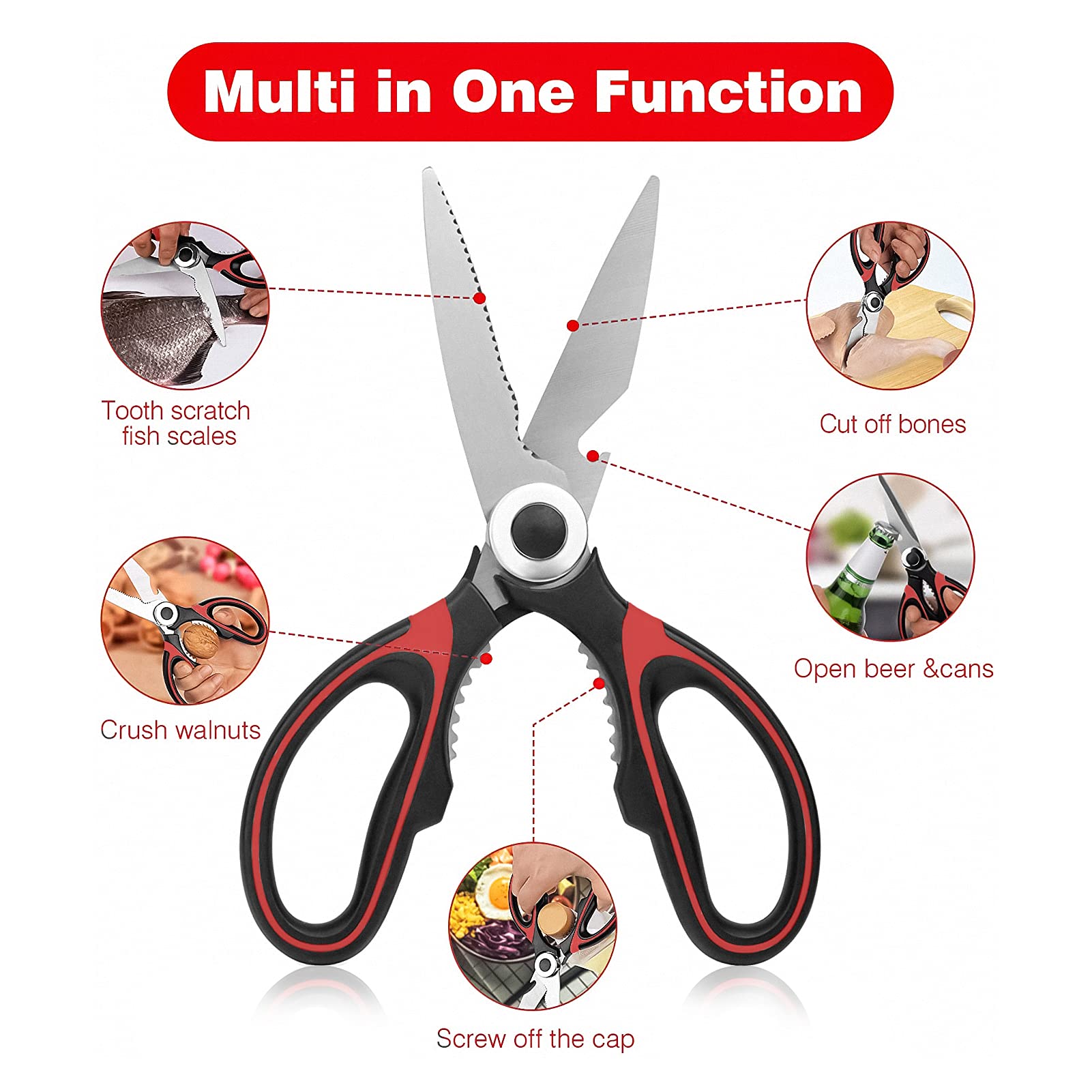 ZIBUYU Kitchen Scissors for Home with Zig Zag Blade and Ergonomic Silicone Handle | Food Cooking and Poultry Cutting