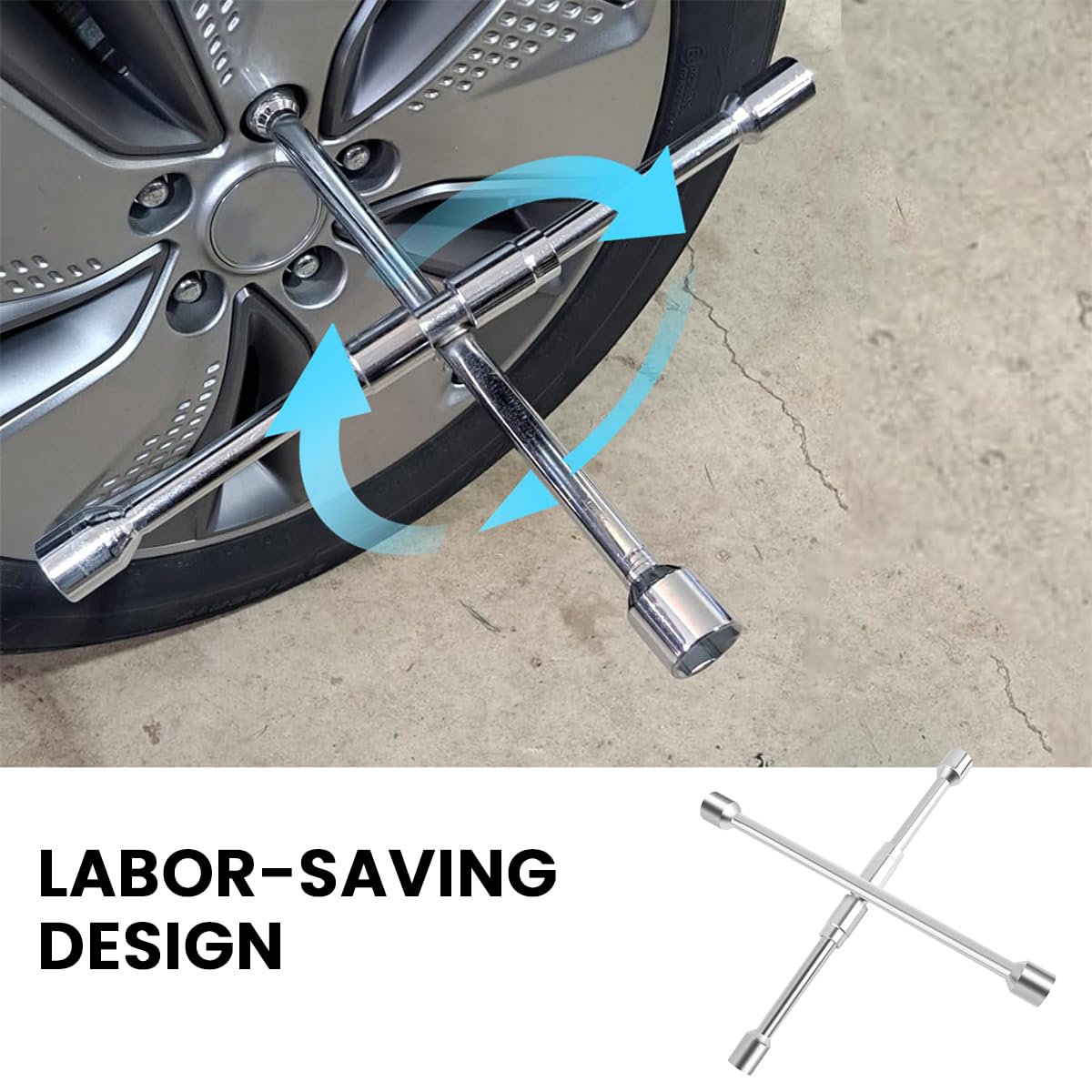 STHIRA Folding Cross Lug Wrench for Car Tire Changing with 17 19 21 23mm Sockets | Chrome Steel