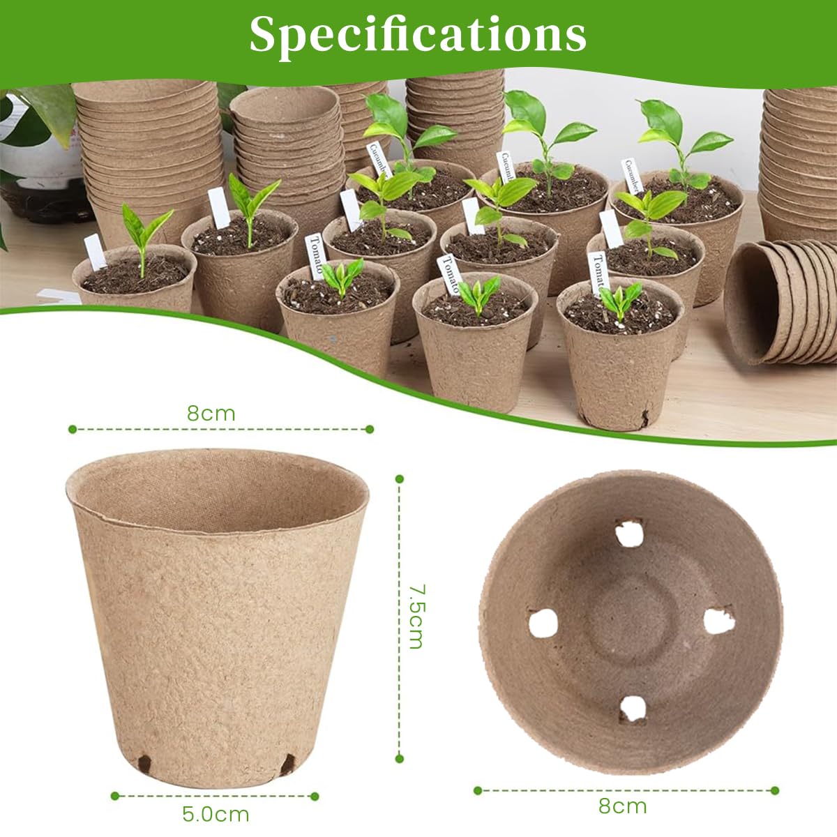 HASTHIP® 20Pcs Degradable Nursery Seedlings Pot - 8cm Mini Flower Pots - Pots For Plants Nursery Pots With Draining Holes Pots for Indoor Plants - Plant Pots for All Kinds Flower Plant & Nursery Use