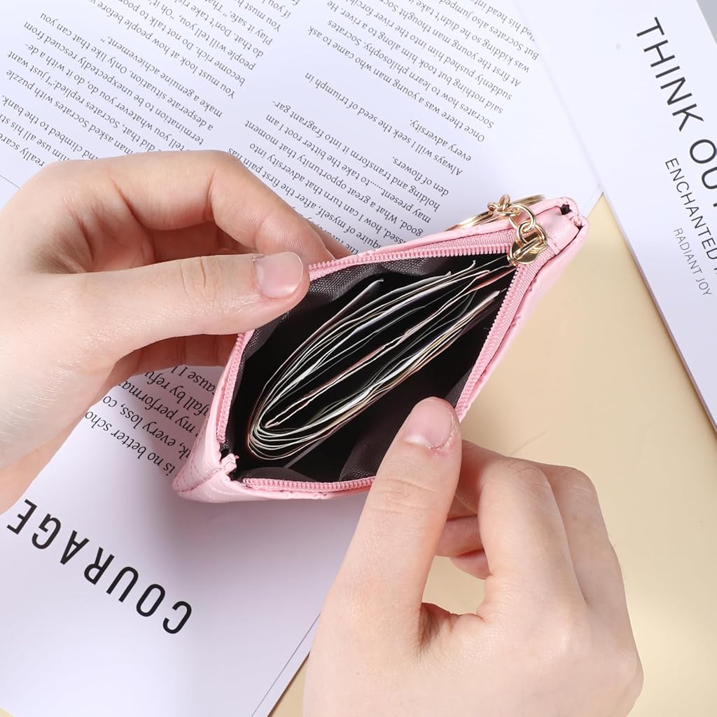 PALAY® Small Coin Purse 2Pcs Rhombus PU Zipper Coins Bag Portable Wallet Keychain Mini Coin Bags for Women & Men
