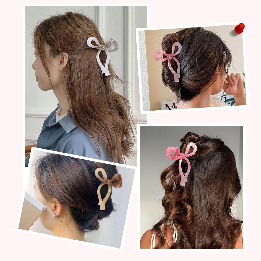 Venzina Bow Hair Claw Clips for Women with Strong Spring Hold | 3 Pcs Multicolor Set