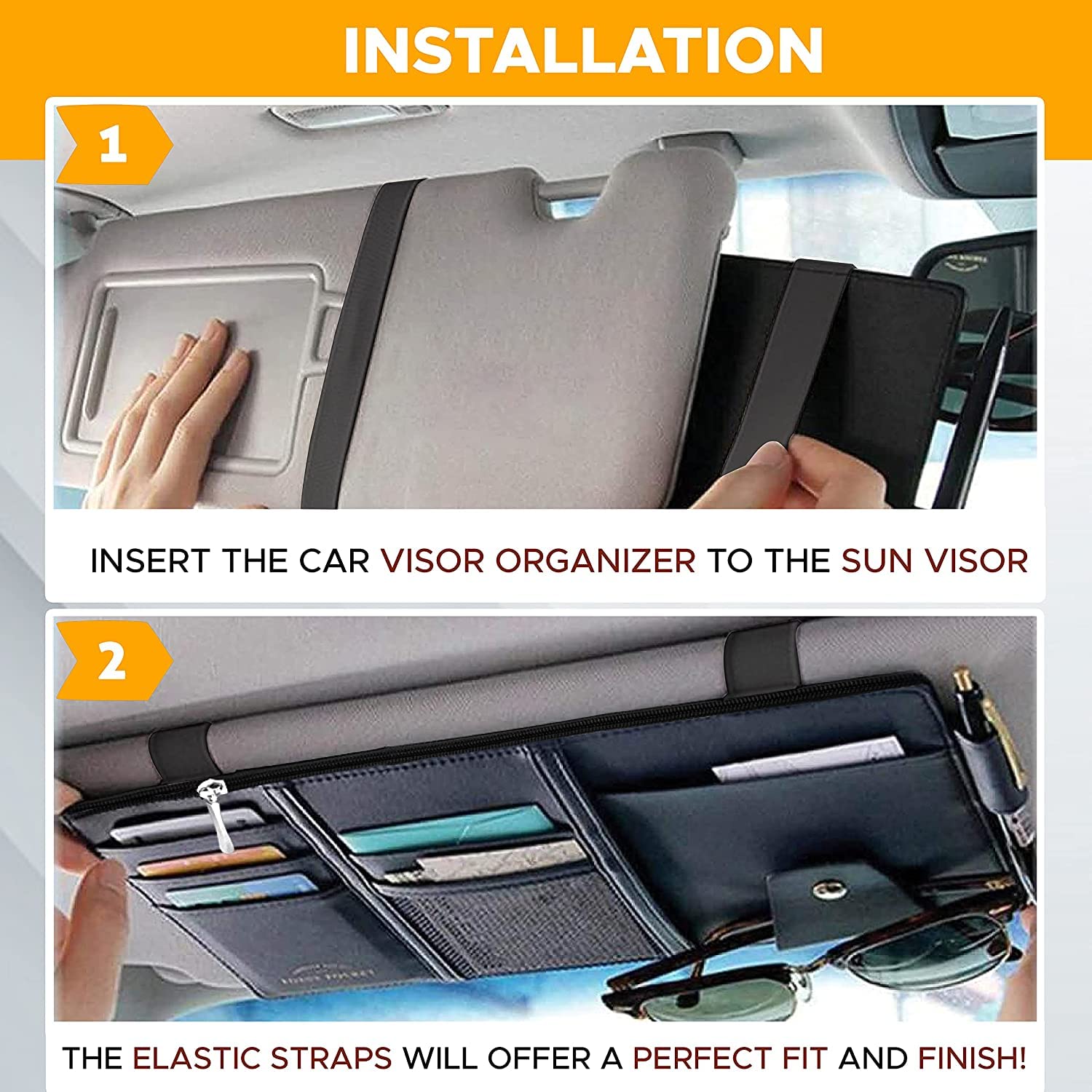 STHIRA PU Leather Multi-Function Car Space Sun Visor Organizer Hanging Phone Storage Pouch Holde (Black)