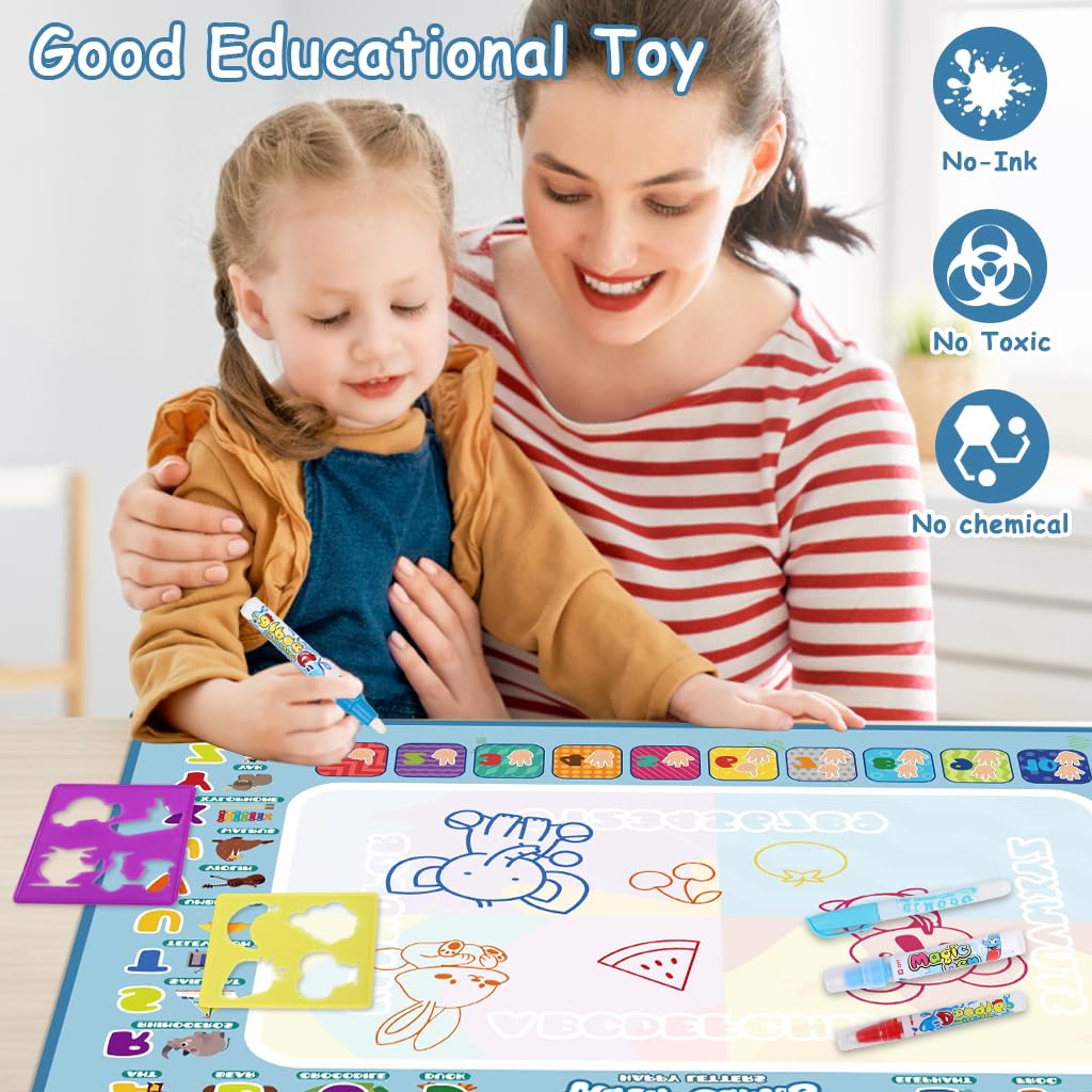 PATPAT Magic Water Doodle Mat for Kids 80x60cm with Water Pens and Roller Stamps | Reusable Mess-Free Drawing Toy
