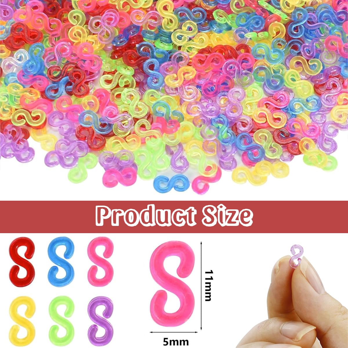 PATPAT Rubber Bracelet Connector Hooks for DIY Loom Band Making 500pcs S Clips Set