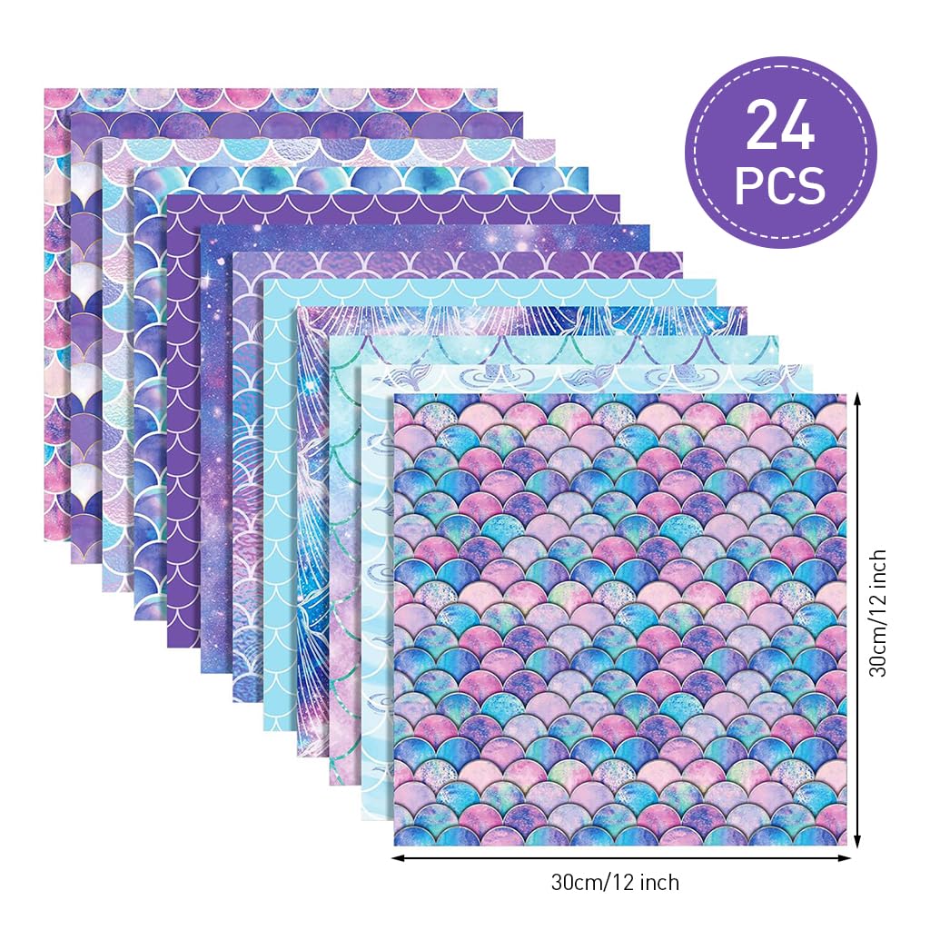 HASTHIP Mermaid Scrapbook Paper for DIY Crafts featuring Double-Sided 12x12 Sheets | 24 Pack