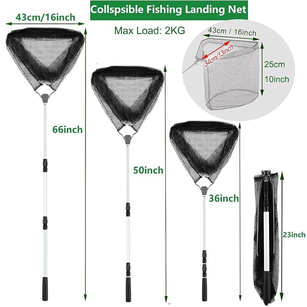 Proberos® Fishing Net,Foldable 36-66 inch Telescopic Fishing Landing Net with Aluminum Alloy Handle for Ponds Carp Trout Fishing