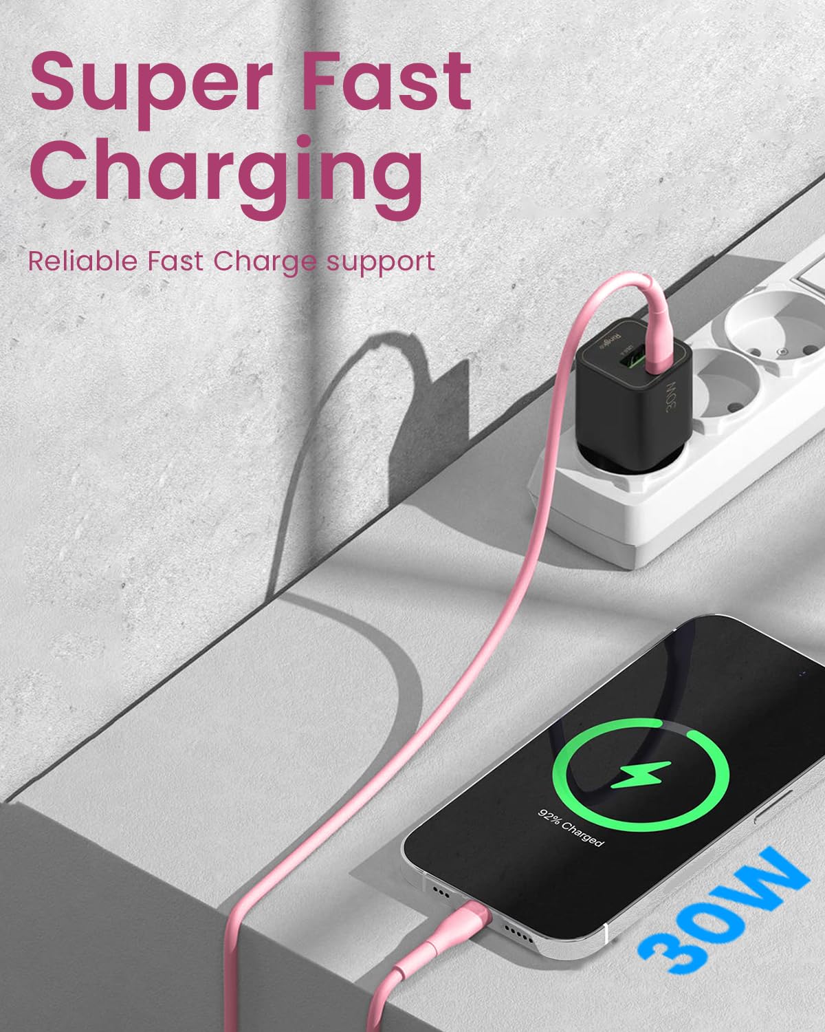 Zeitel Type C Lightning Cable 6.6 ft for iPhone and iPad with PD 30W Fast Charging | 480Mbps Data Transfer