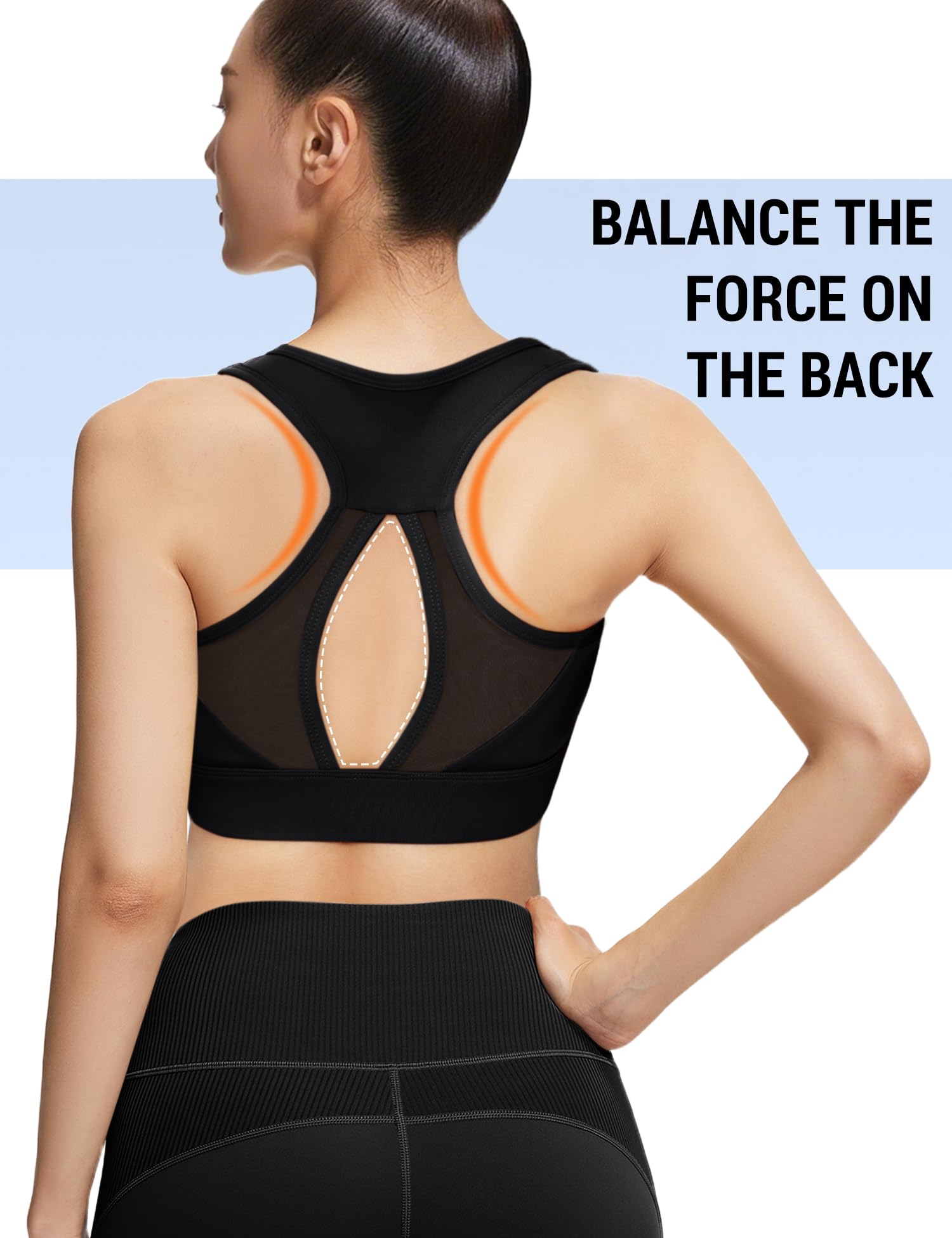 Venzina Sports Bra for Yoga and Running with Breathable Mesh and Removable Pads | Black Longline Racerback Top
