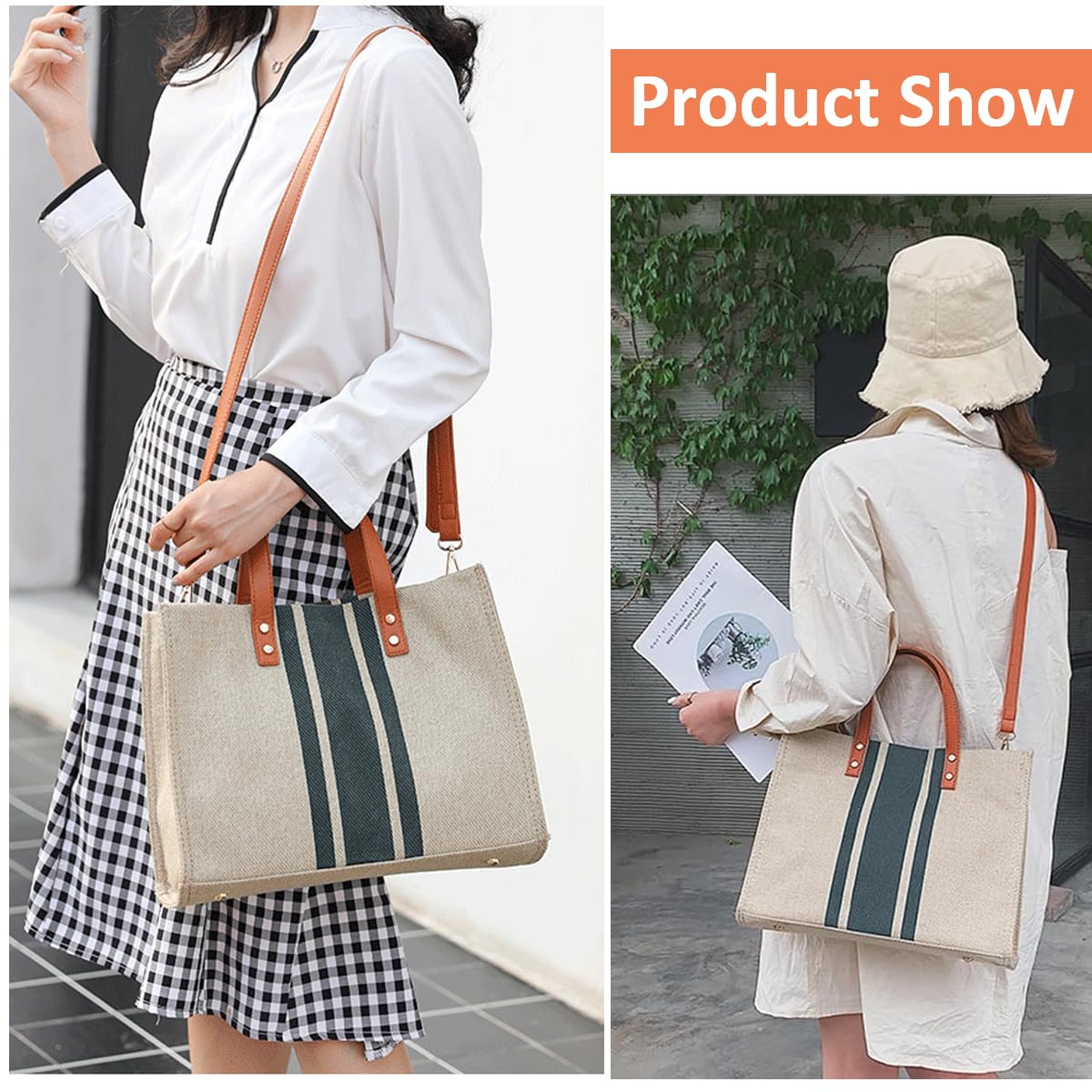 PALAY® Tote Bag Women Large Canvas Tote Bag Shoulder Bag Briefcase Crossbody Bag with Shoulder Belt Fashion Women Tote Bag Casual Tote Bag for Daily, Travel, 13.38 x 5.51 x 10.62 Inches