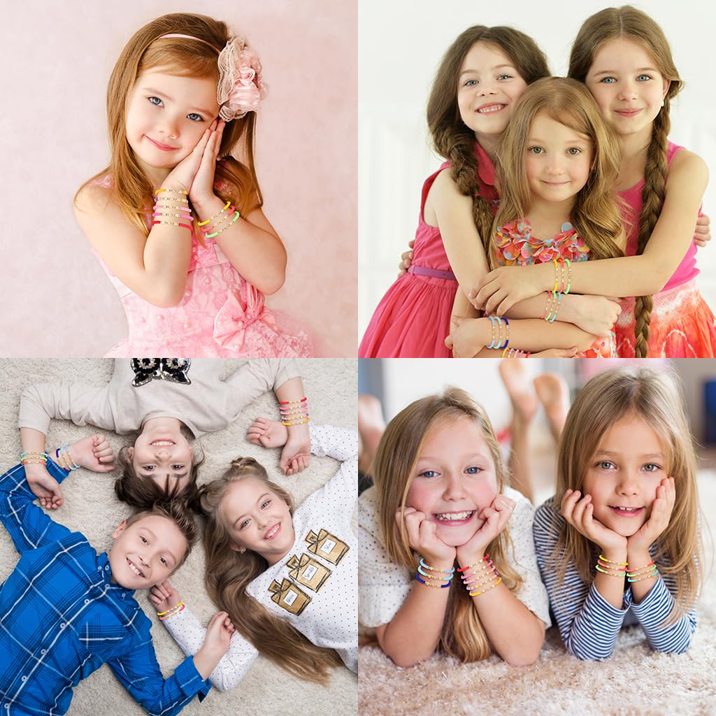 SANNIDHI Friendship Bracelets Set for Girls with Heat-Link Charms and 12 Rainbow Clay Beads | Ideal Gift for Sisters and Festivals