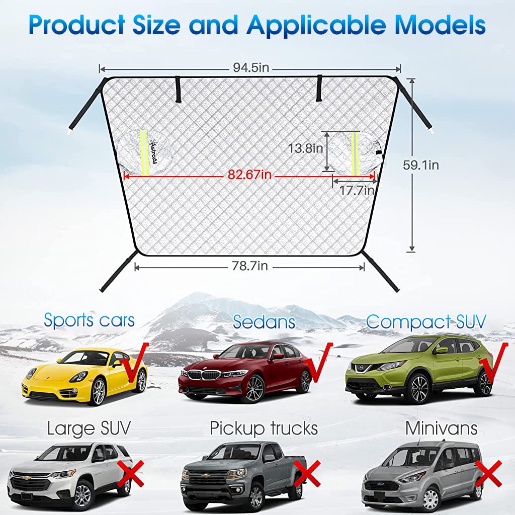 STHIRA Car Windshield Sun Shade Magnet Installation Car Windshield Sun Shade with Reflective Rearview Mirror Cover, Universal Windproof Car Windshield Sun Shade 240*148cm