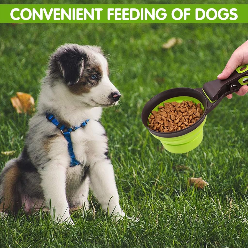 Qpets® Silicone Dog Food Scoop 237ml Collapsible Scoop with Sealing Clip for Dog Food Bag Cat Food Bag Foodgrade Pet Food Scoop Feeding Scoop