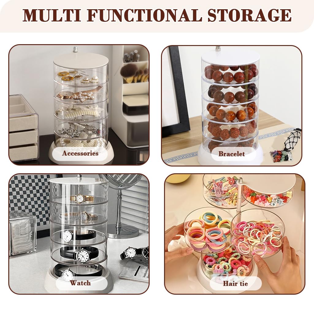 HASTHIP Makeup Organizer for Jewelry and Accessories with 5 Clear Tiers | 360° Rotating Design