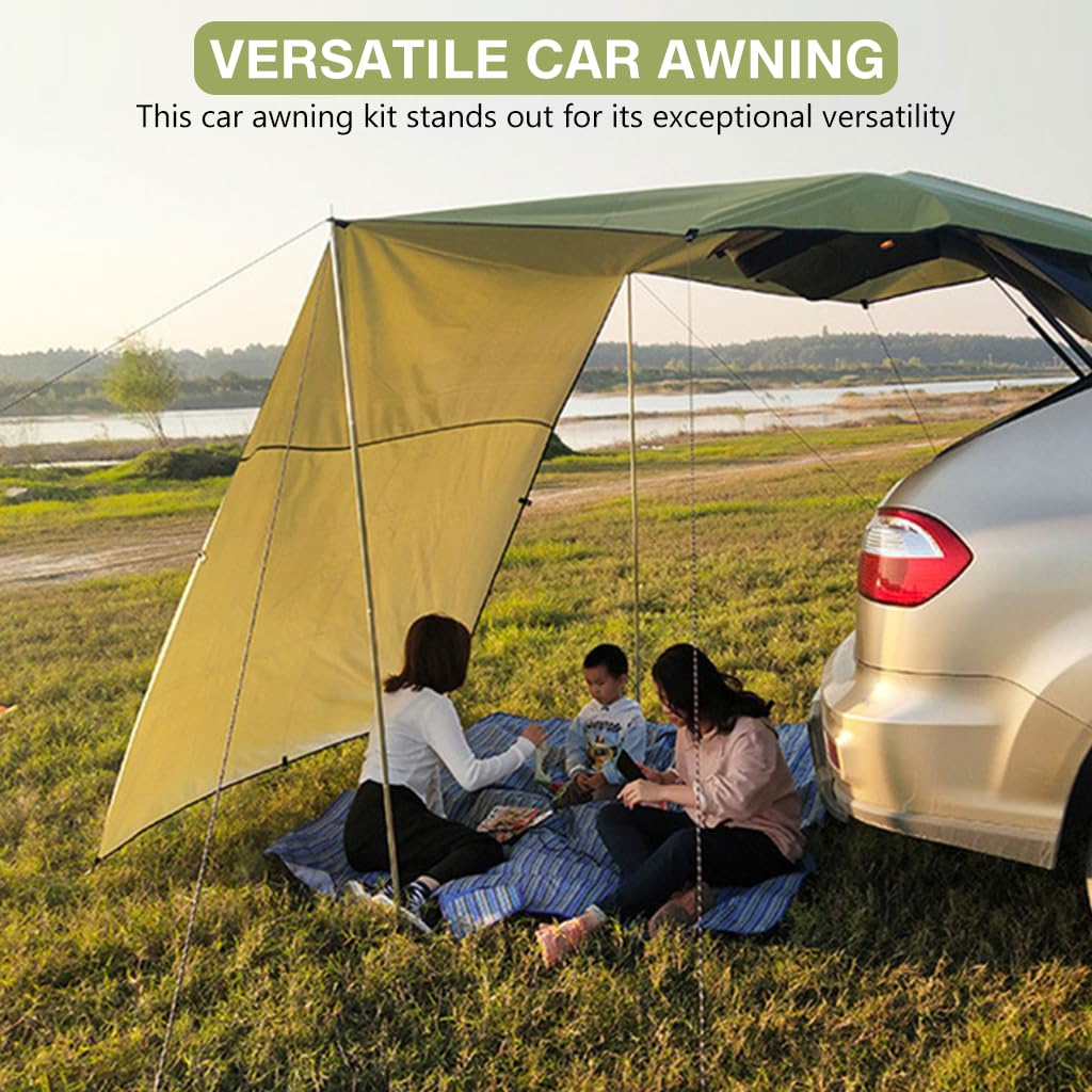 Proberos Car Side Awning for Camping with 118x78 in Coverage and 210D Oxford Cloth | Military Green UPF 50+ Sun Shelter