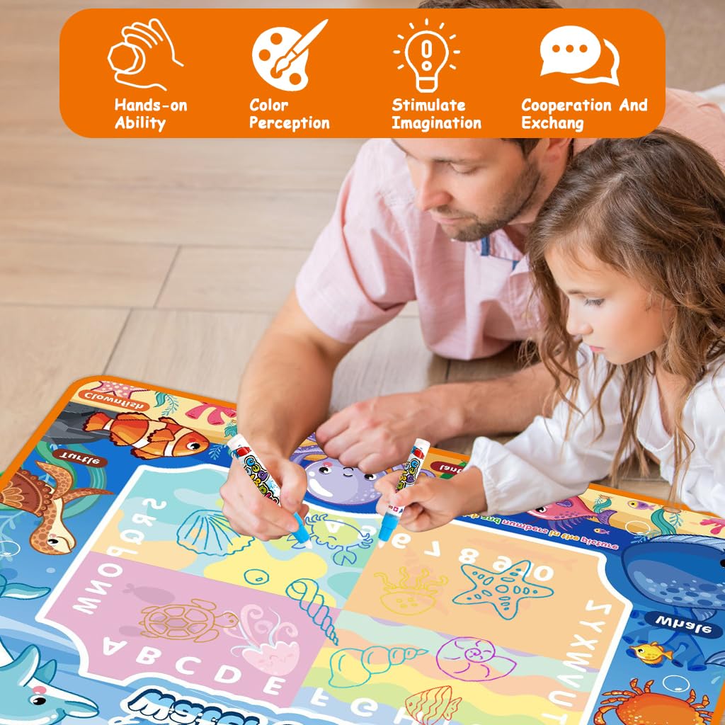 PATPAT Water Doodle Mat for Kids with 39.37x31.5 in Drawing Area and Water Pens | Mess-Free Learning Fun