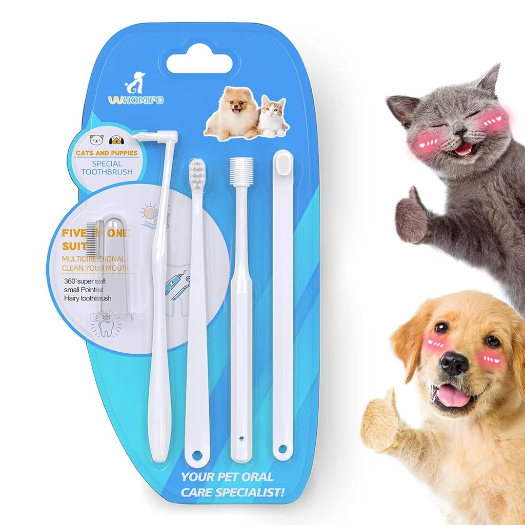 HASTHIP® 5Pcs Dog Toothbrushes Kit for Small Dog Pet Teeth Cleaning Brush Kit Includes Silicone Finger Toothbrush Long Handle Soft Bristles Dog Toothbrush Pointy Interdental Brush