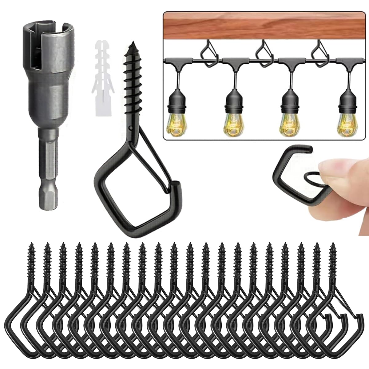 Serplex® 20Pcs Screw Hooks for Light Strips Quick Release Hanging Hooks for String Lights Multipurpose Ceiling Screw Hooks for Hanging Home Decorations, Wind Chimes, Christmas Lights