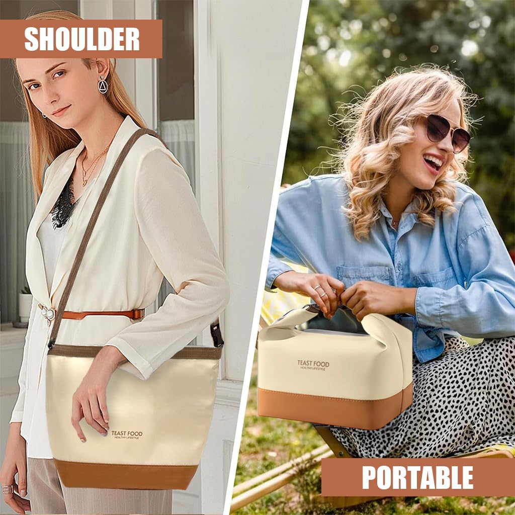 HASTHIP Insulated Lunch Bag for Office and Travel with 11.5L Capacity | Waterproof Oxford Cloth Beige