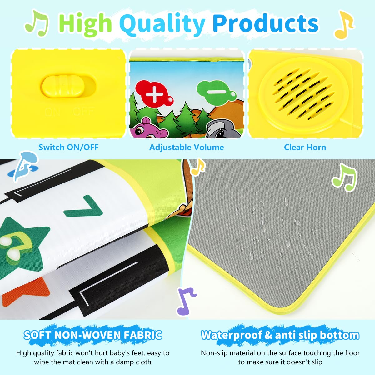 PATPAT Kids Piano Keyboard Musical Mat for Toddlers with 8 Instrument Modes 100×36cm | Foldable Non Toxic Fabric Play Toy