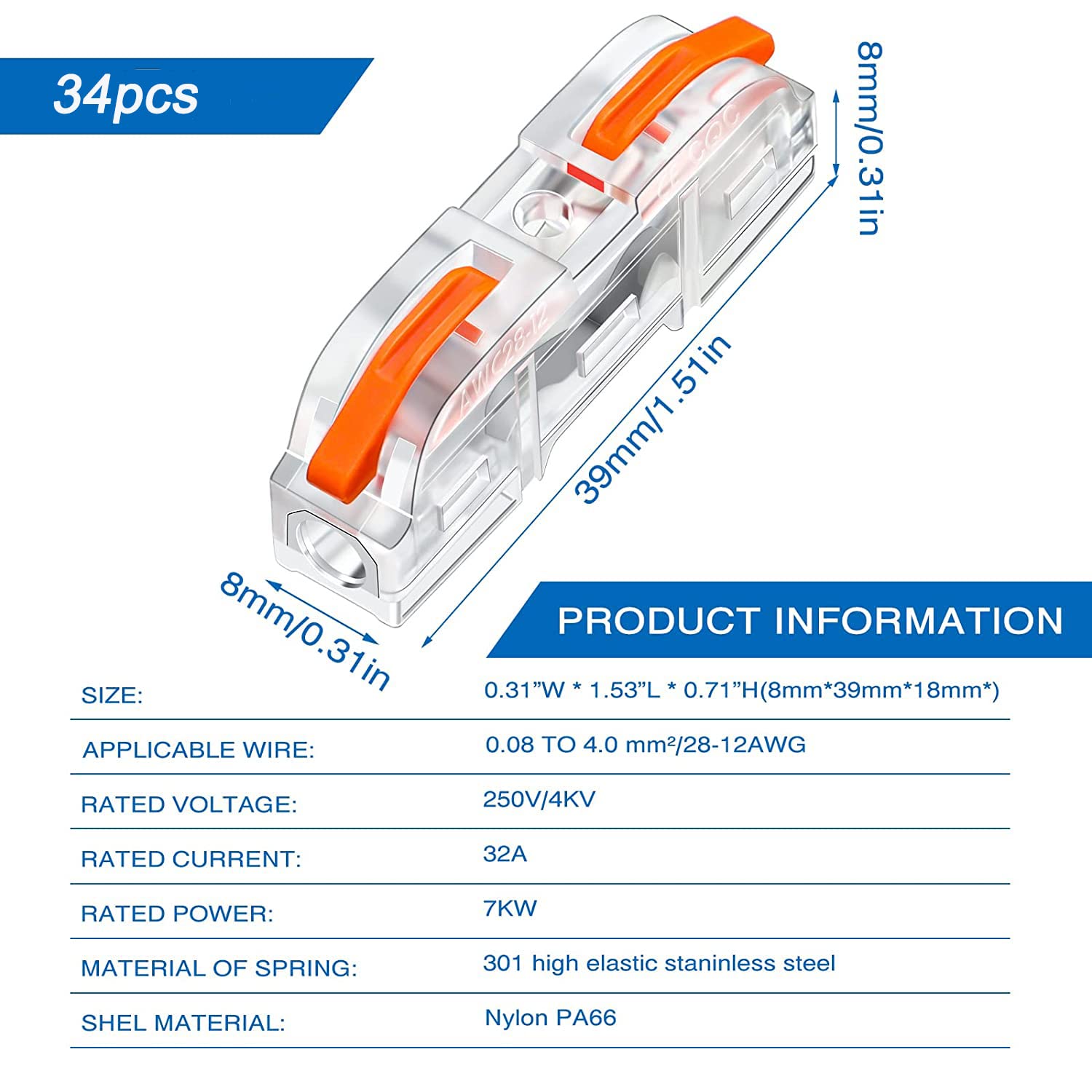 Serplex Wire Connector Kit for 28–12 AWG Cables featuring 68PCS Lever Terminal | DIY Splicing