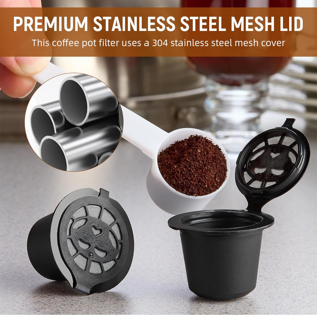Supvox Reusable Coffee Filter Pods for Nespresso with 4g Capacity and 304 Stainless Steel Mesh Lid