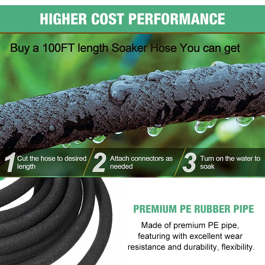 HASTHIP 15m Soaker Hose for Garden Home with 2 Pcs 1/2 Inch Hose Quick Connectors and Reinforced fittings, Heavy Duty Rubber Weeper Hose, Saves 70% Water