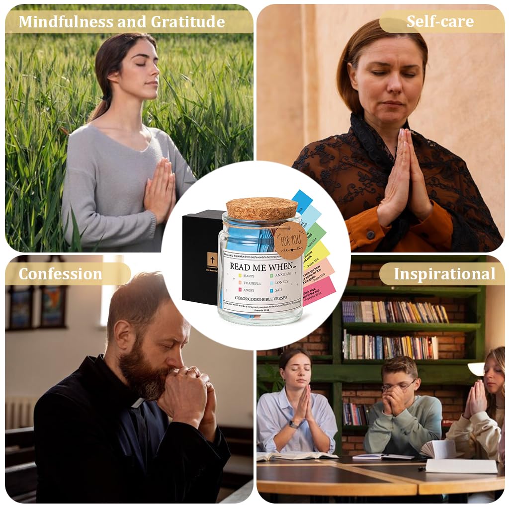 HASTHIP Inspirational Bible Verse Jar with 90 Color Coded Notes in Glass | Christian Gift