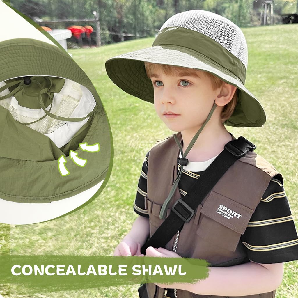 SNOWIE SOFT Wide Brim Sun Hat for Kids with Neck Flap and Adjustable Chin Strap | UPF 50+ Breathable Summer Protection