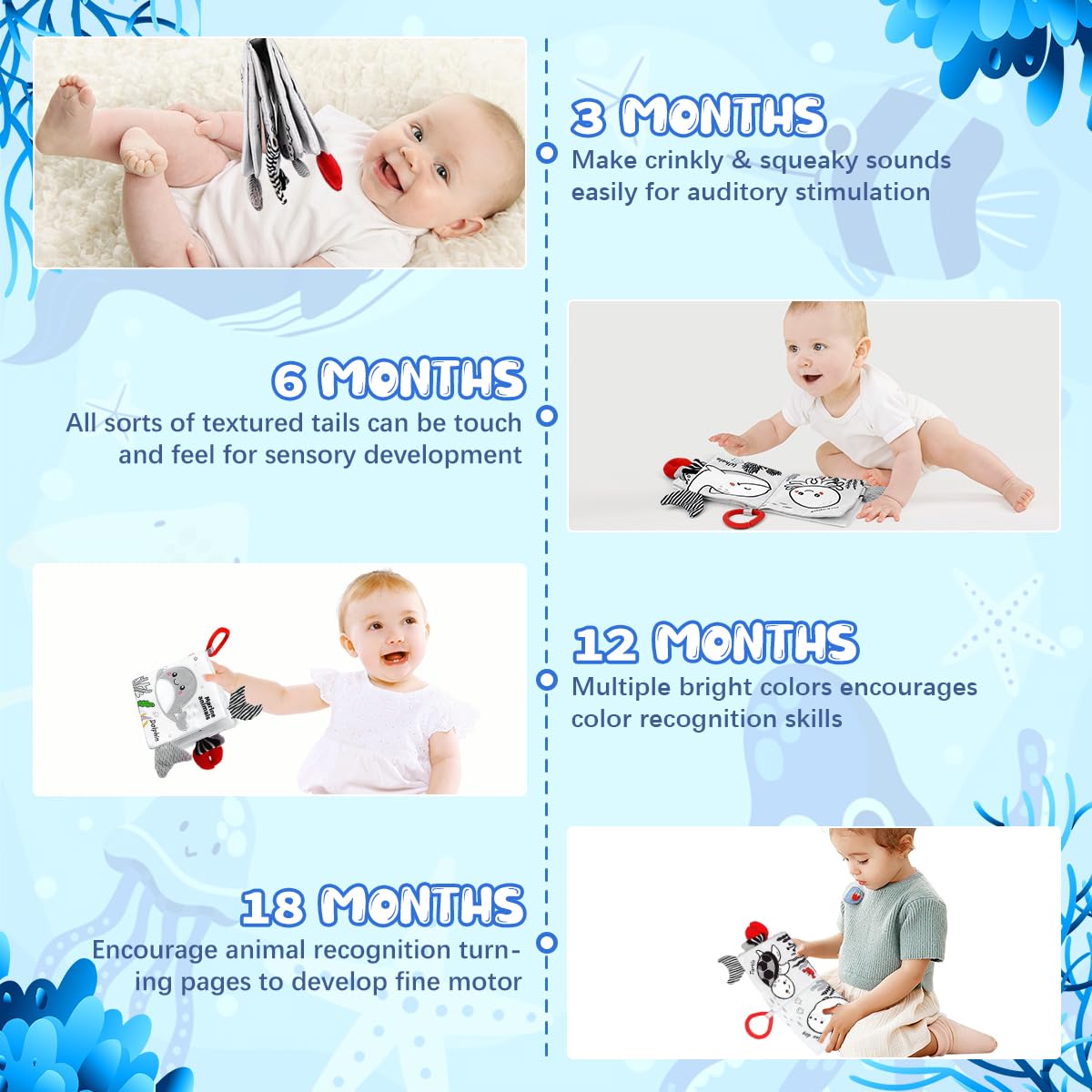 SNOWIE SOFT Dolphin Cloth Books for Babies with 3D Touch Feel Washable Non Toxic Fabric | 2PCS