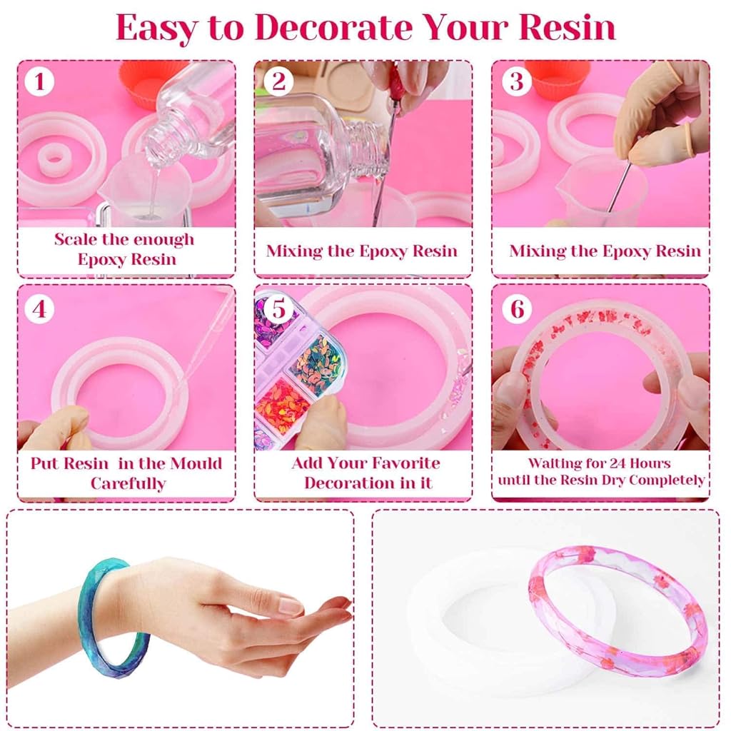 HASTHIP® 282PCS Resin Silicone Casting Mold Kit, Resin Mould Crafts For Making Jewelry Pendant Craft Diy, Christmas Gifts, Multicolor