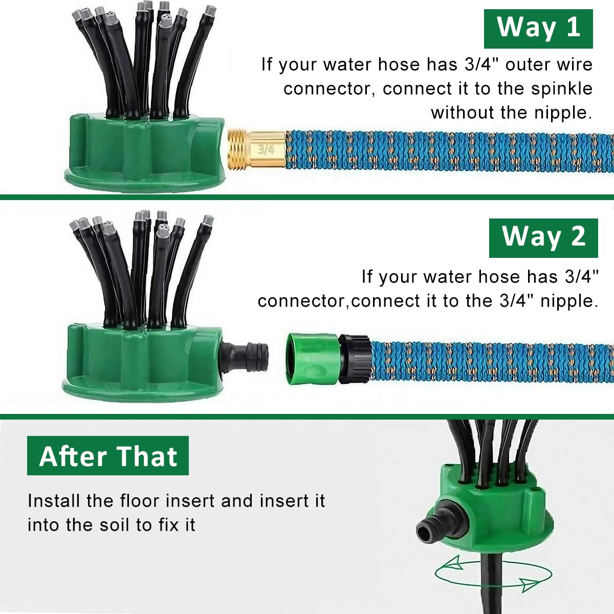HASTHIP Garden Sprinkler for Lawn and Plant Watering with 12 3‑Hole Pipes | 360° Coverage