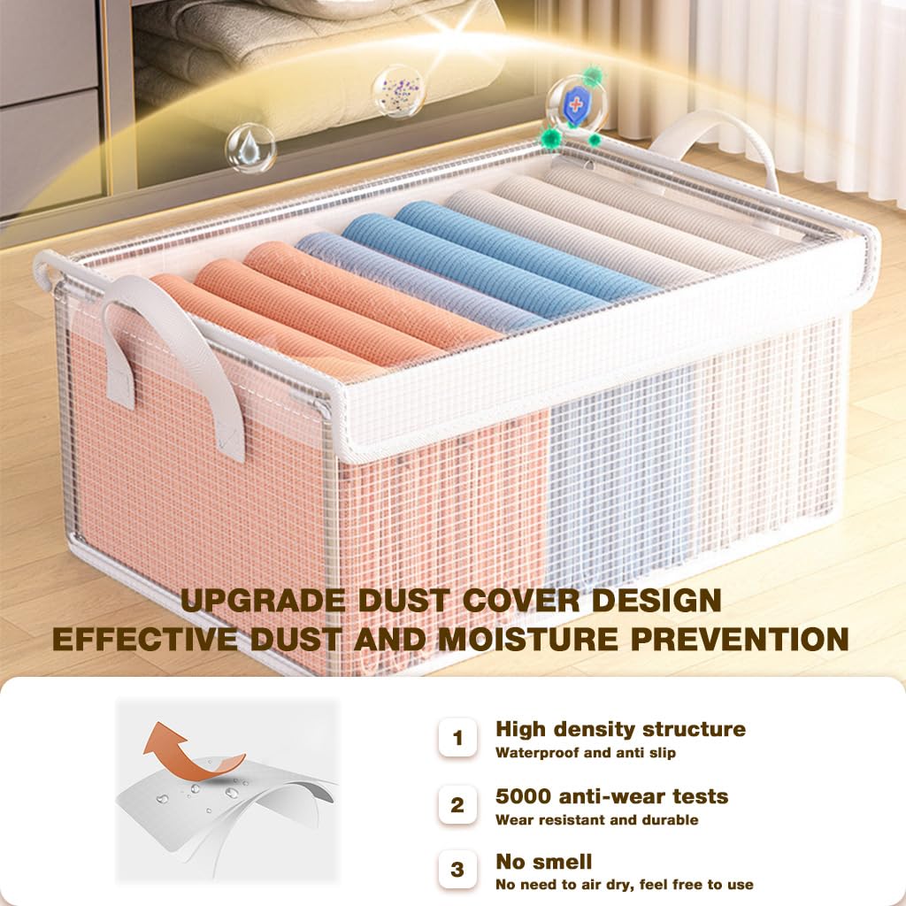 HASTHIP Wardrobe Organizer Box for Clothes with Steel Frame and Pull Handles 47x28x20cm | PVC Waterproof Foldable Storage Case