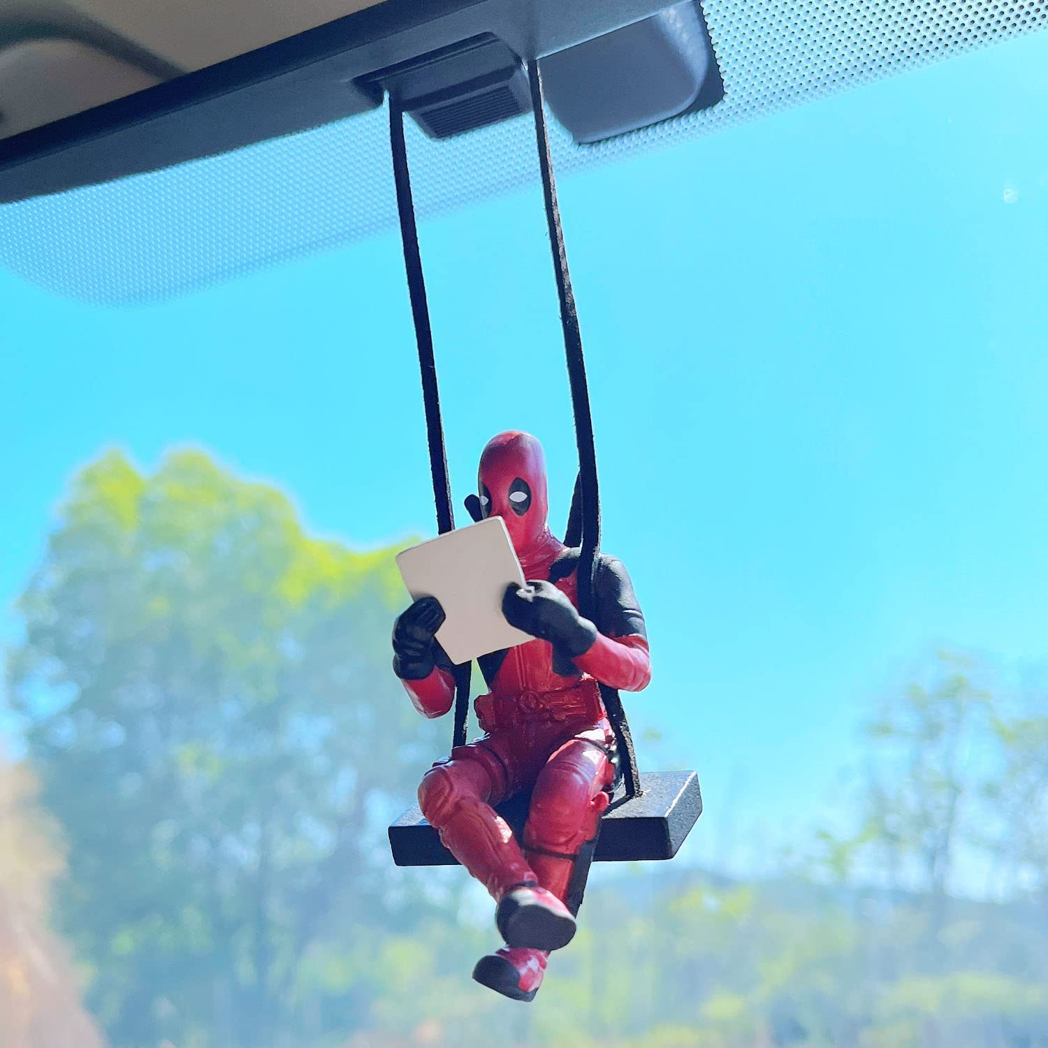 STHIRA® Deadpool Car Accessories Car Hanging Ornament, Funny Car Pendant Reading Deadpool Ornament, Anime Swinging Ornament, Rearview Mirror Hanging Decoration for Gardening Car Interior Decor Gifts Halloween