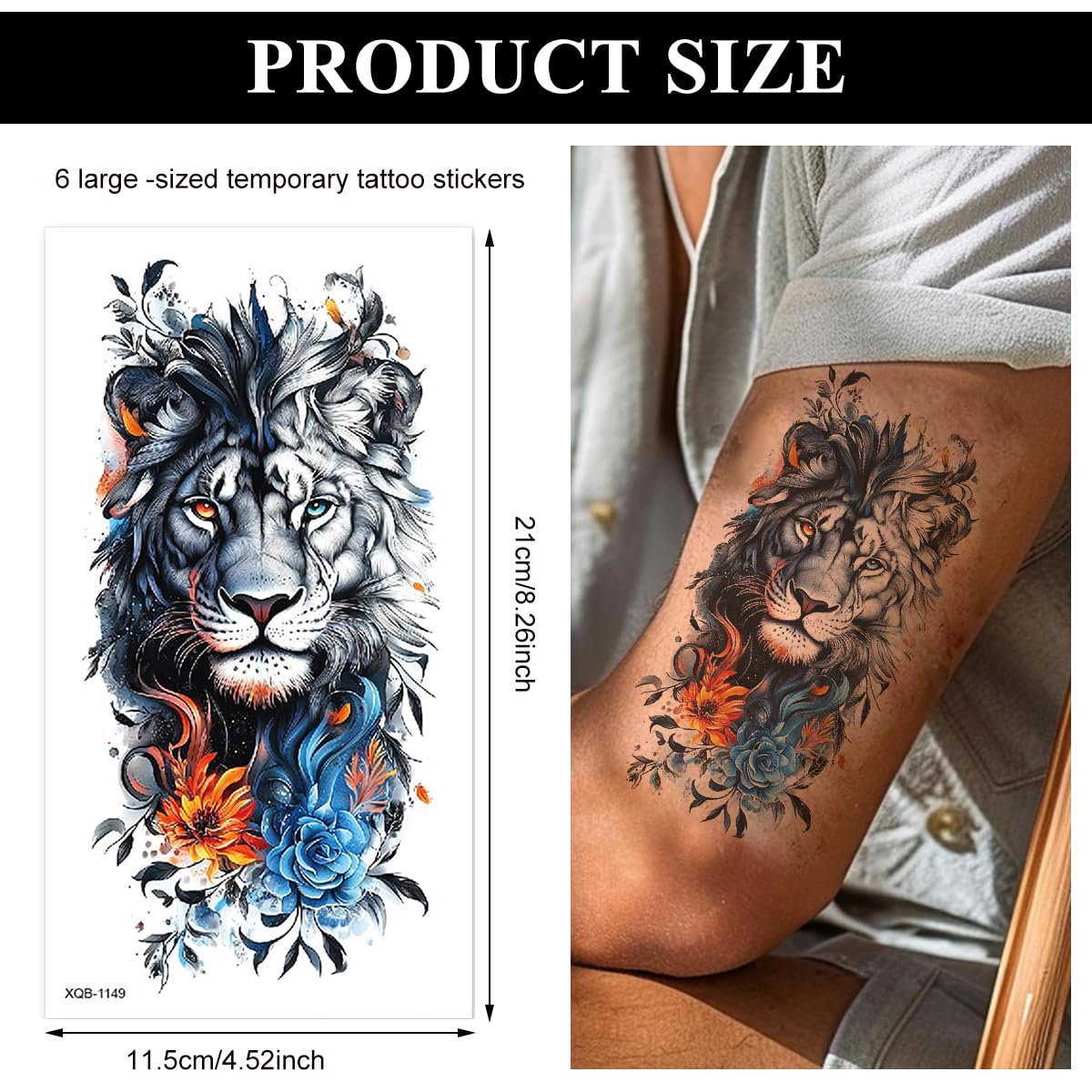MAYCREATE Temporary Tattoo Stickers for Men featuring 6 Sheets 148x210mm Waterproof Designs